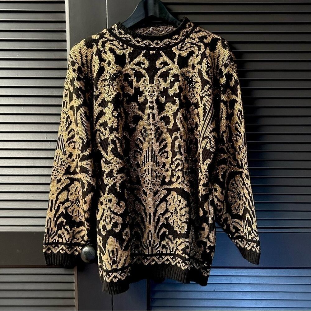 Vintage Alfred Dunner Gold Metallic Sweater, Mock Neck, Shiny and Fun, Size Med